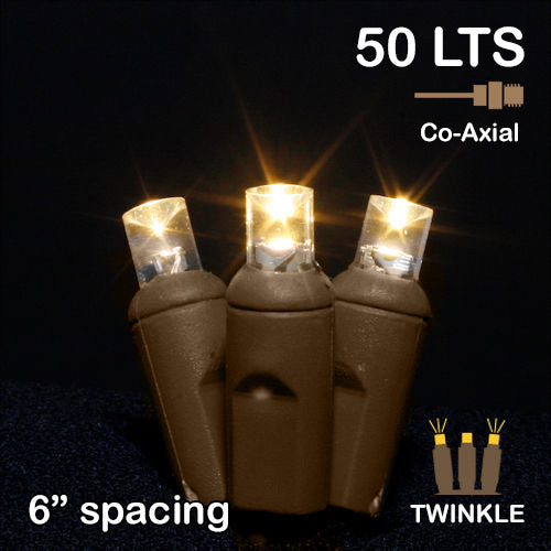 Twinkle LED Christmas Lights 50 LED Warm White 25' Long White Wire
